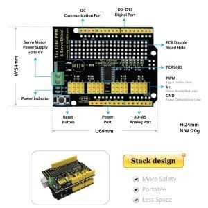 Keyestudio 16 Kanal Servo Motor Sürücü Shield